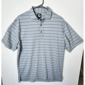FJ Footjoy Mens Medium Performance Golf Polo Gray Striped Moisture Wicking
